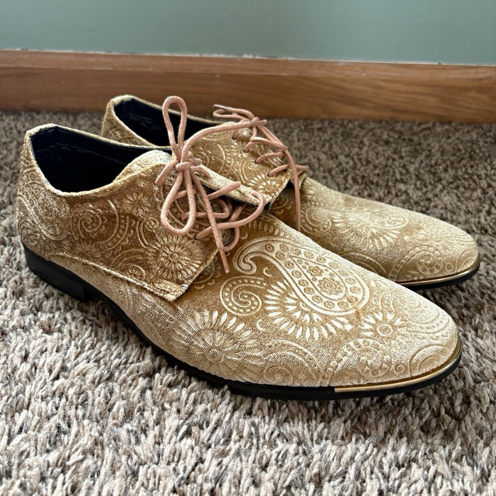 Amali Chadwick-035 Men's Gold Paisley Lace-Up Derby Dress Shoes US 9.5